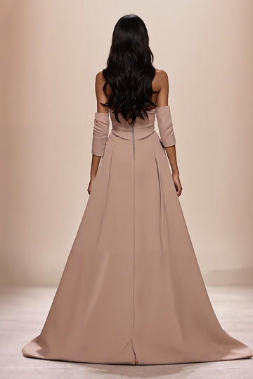 Champagne Sweetheart Appliques Evening Dress with Slit